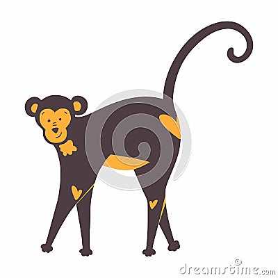 Vector illustration of a funny walking monkey in flat style. Vector Illustration